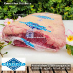 Beef Sirloin AGED BY GOODWINS Australia STEER young cattle (Striploin / New York Strip / Has Luar) frozen brand Harvey/Midfield STEAK 2cm 3/4" (price/pack kg 4-5pcs)